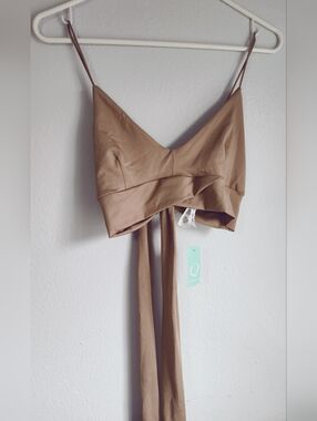Tan Bude Tie-Back Crop Top - Q Brand Size M, New With Tag